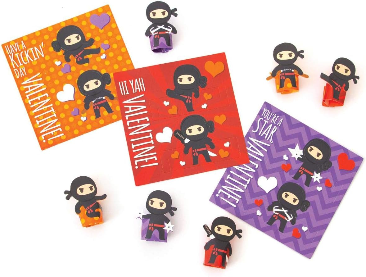 Super Ninja Finger Puppets 28 Card Valentine Exchange Box for Kids