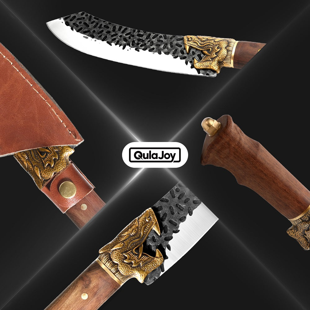 Hand Forged Boning Knife with Dragon Handle - 7Cr17MOV Carbon Steel Blade with Leather Sheath for Hunting, Camping & Filleting