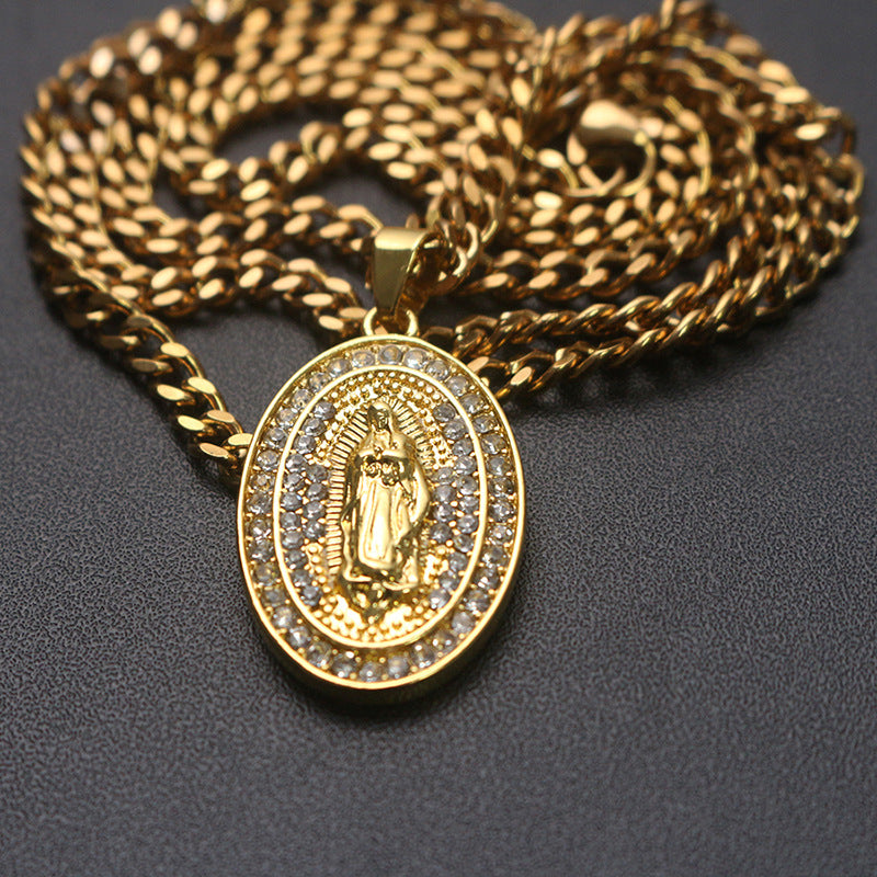 Virgin Mary Pendant Necklace for Men | Vintage Zircon Religious Jewelry