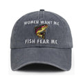 Fish Fear Me Embroidered Baseball Cap - Adjustable Cotton Fishing Hat
