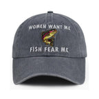 Fish Fear Me Embroidered Baseball Cap - Adjustable Cotton Fishing Hat