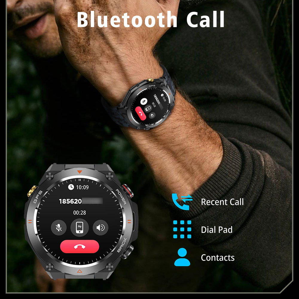 SENBONO GPS Smart Watch for Men – 1.45" HD Display, Built-In GPS, Altimeter, Barometer & Compass