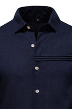 Men's Collared Button-Down Shirt – Viscose Linen Blend Breathable Top