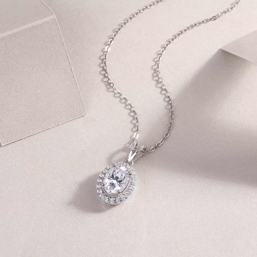 Moissanite Pendant Necklace | 1 Carat Oval Cut | S925 Sterling Silver