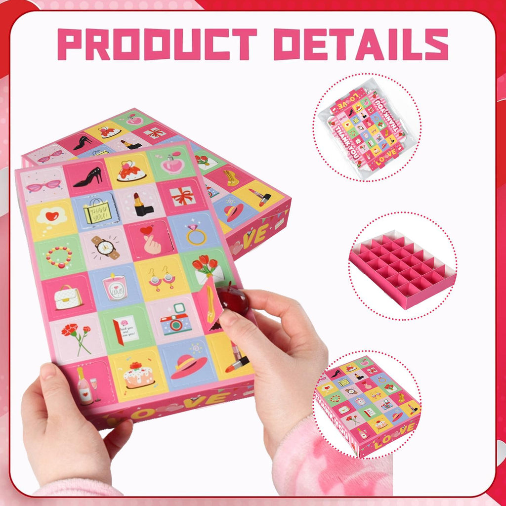 Valentine's Day Countdown Calendar - 24 Day Pink Gift Box Set for Romance & Weddings