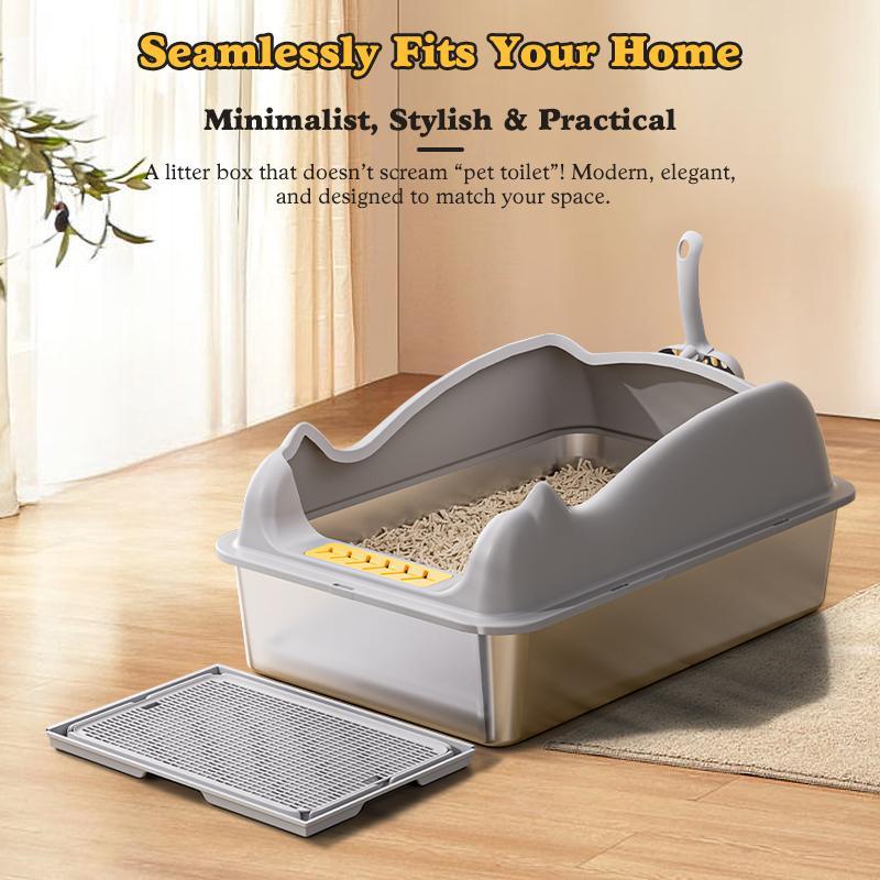 Premium Stainless Steel Cat Litter Box - Extra Large, Rust-Proof & Odor-Free