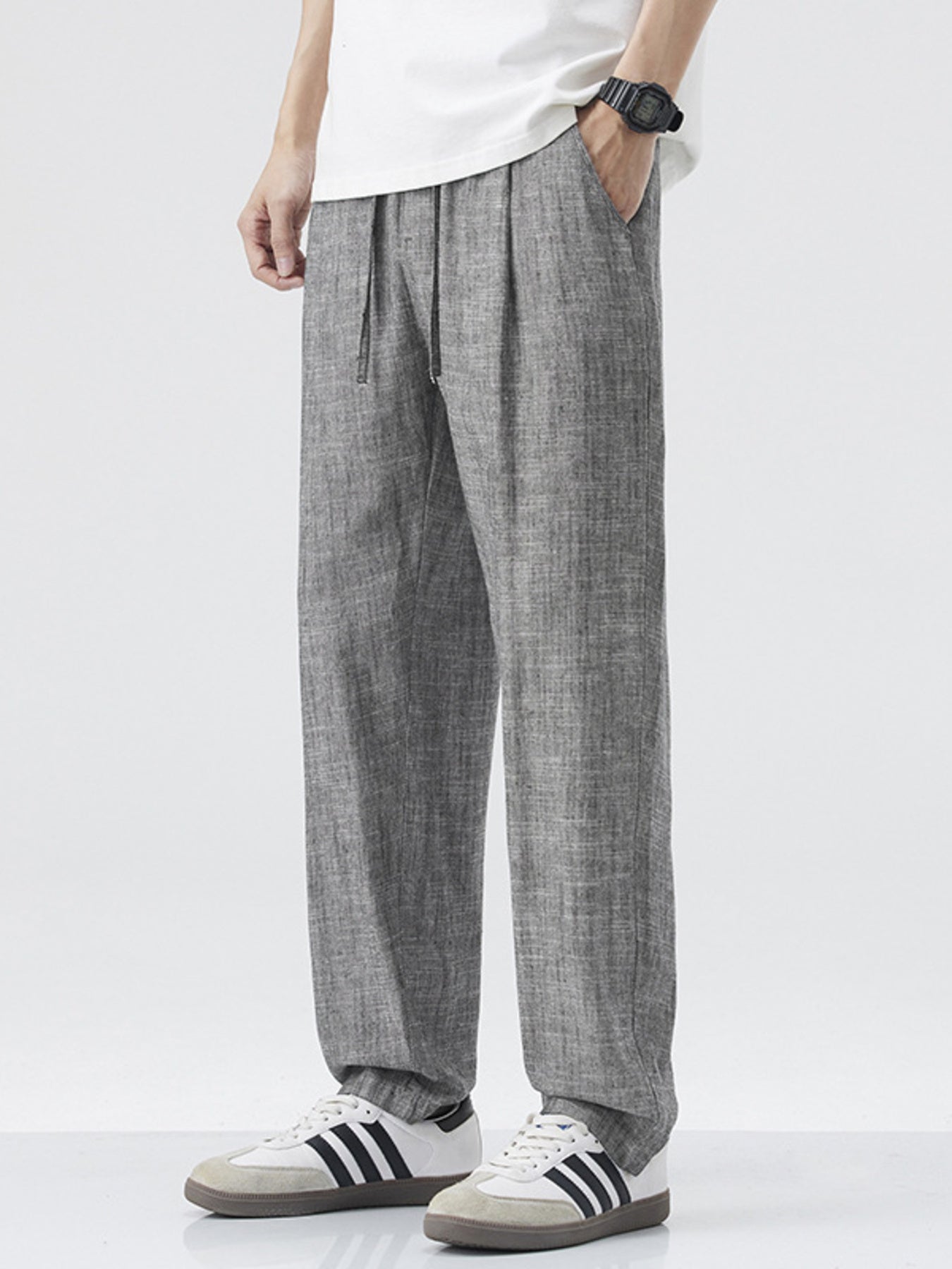 Men's Relaxed Fit Drawstring Pants – Rayon Linen Blend Casual