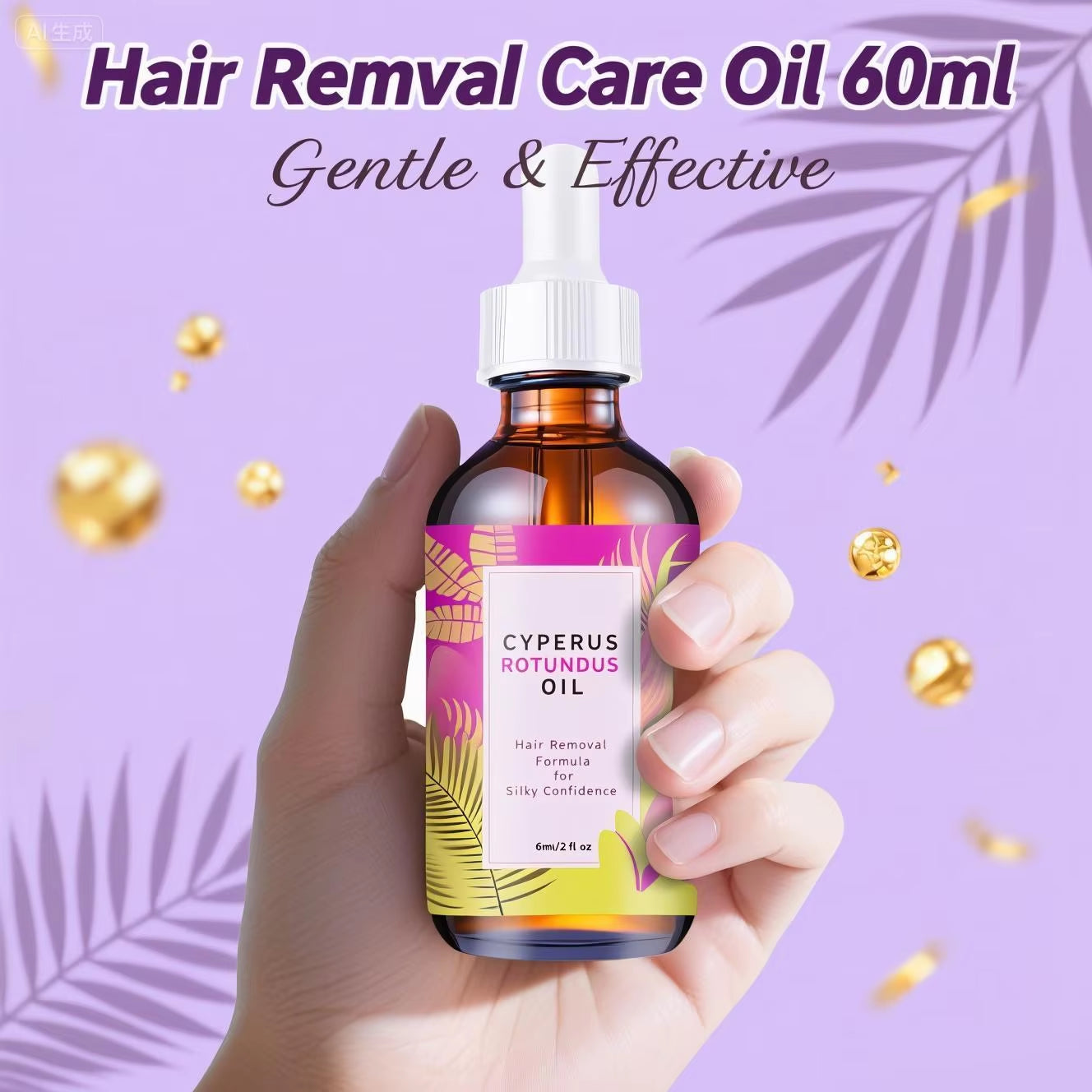 Hair Removal Oil 60Ml - Natural Hair Growth Inhibitor with Jojoba & Almond Oil, Gentle Formula for Smooth Skin, All Body Areas