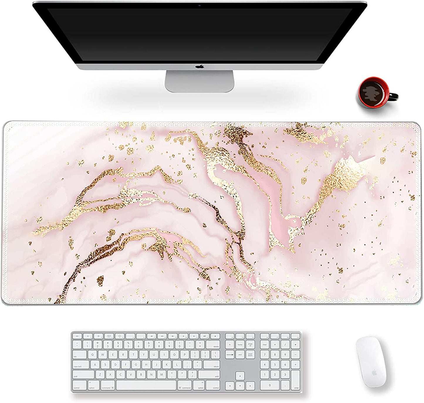 Extended Gaming Mouse Pad XXL  Large Keyboard Mat Long Mousepad Desk Decor Writing Pad Non Slip Rubber Base Stitched Edges for Work, Game, Office, Home, 35.1" X 15.7", Red Painting