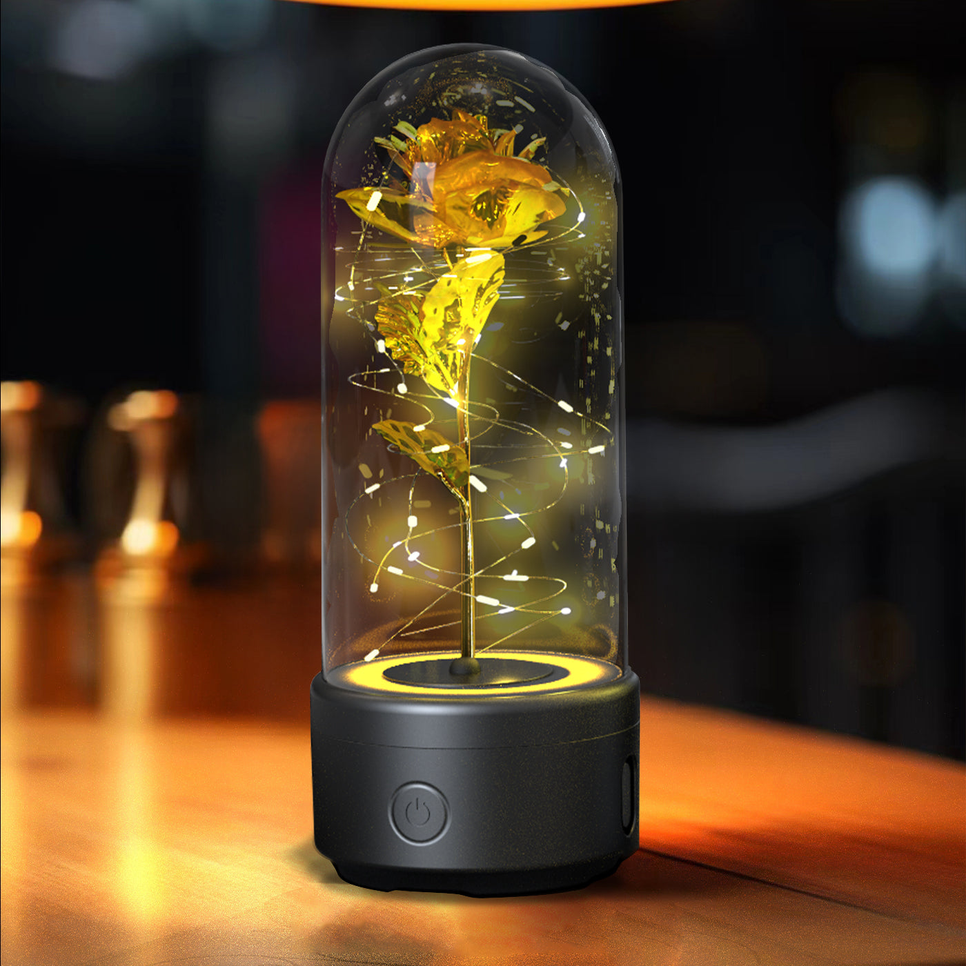 Enchanted Rose LED Light with Bluetooth Speaker - Romantic Glass Dome Night Light for Valentine's Day & Home Decor