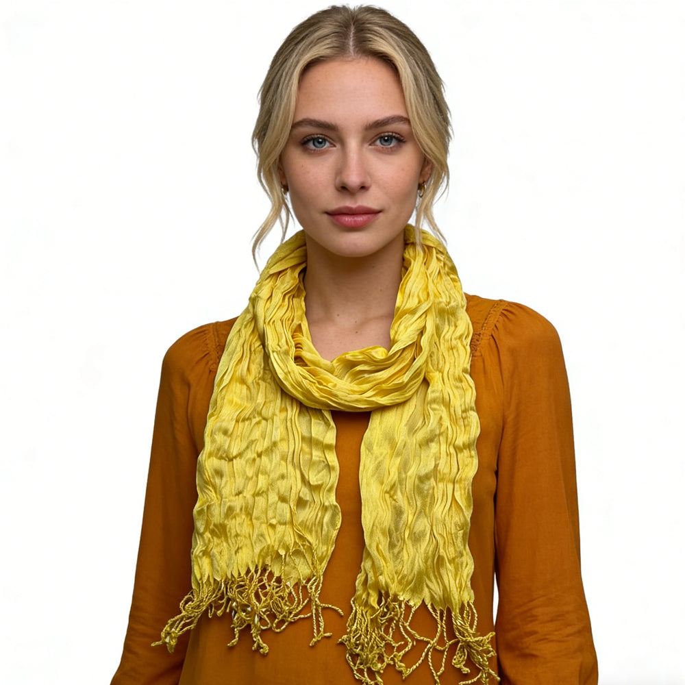 Sunshine Yellow Crinkle Scarf for Women & Men - Lightweight Summer Beach Wrap 67"x24"