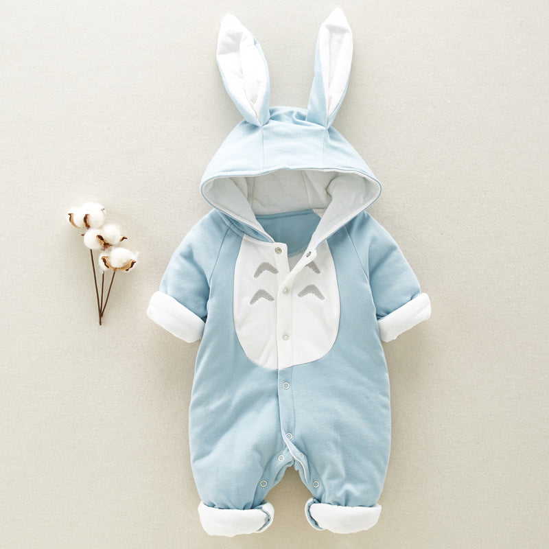 Hooded Cotton Baby Romper - Thick Warm Onesie for Newborns & Infants