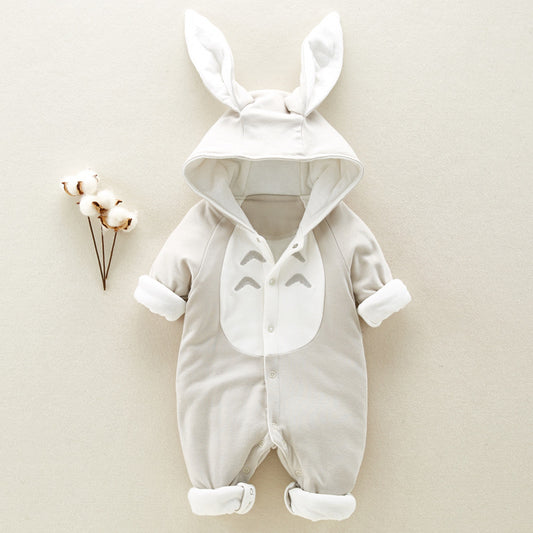 Hooded Cotton Baby Romper - Thick Warm Onesie for Newborns & Infants