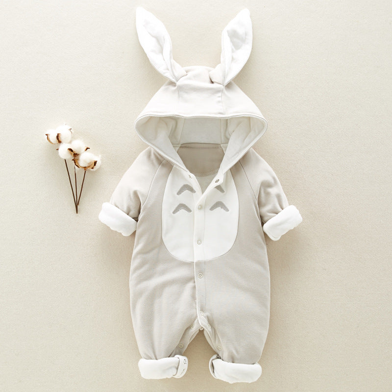 Hooded Cotton Baby Romper - Thick Warm Onesie for Newborns & Infants