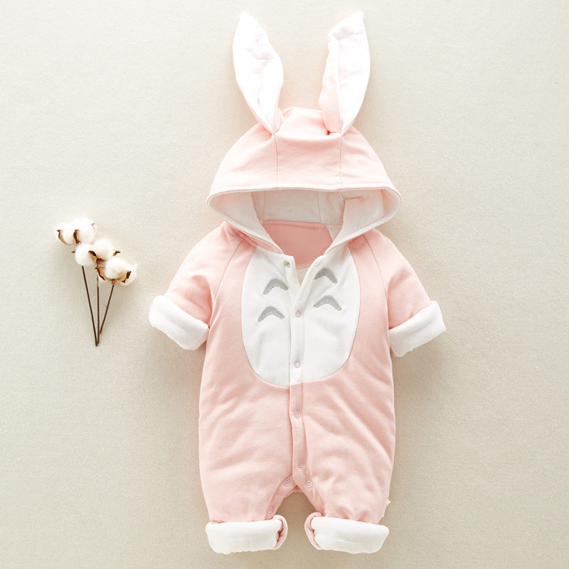 Hooded Cotton Baby Romper - Thick Warm Onesie for Newborns & Infants
