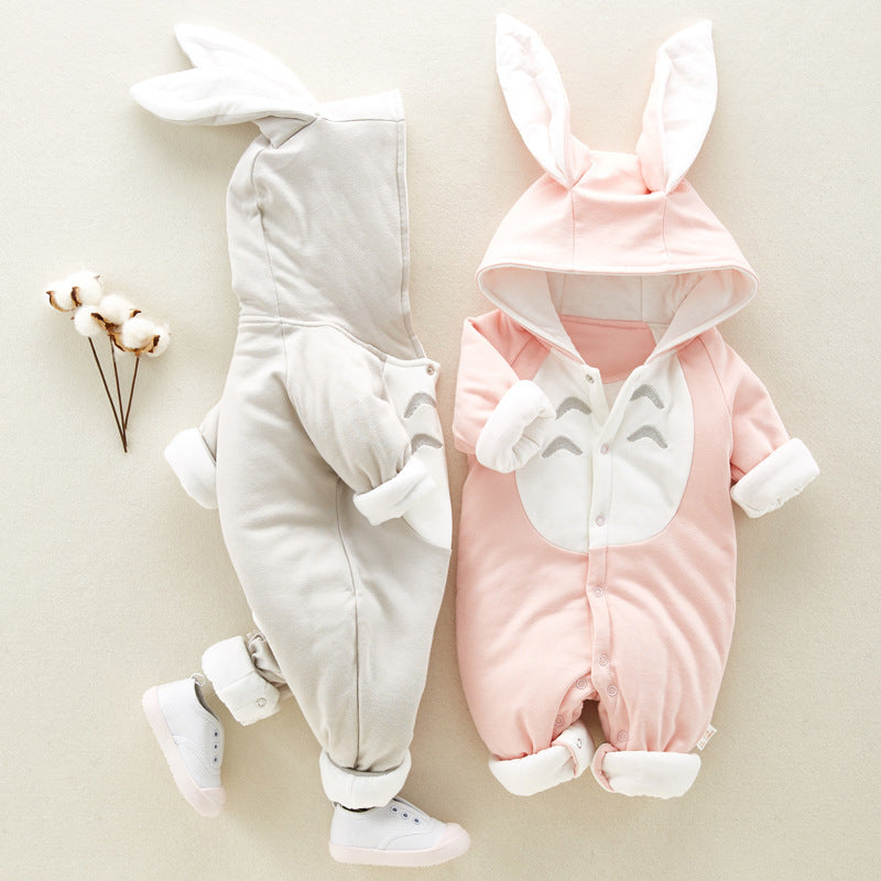 Hooded Cotton Baby Romper - Thick Warm Onesie for Newborns & Infants