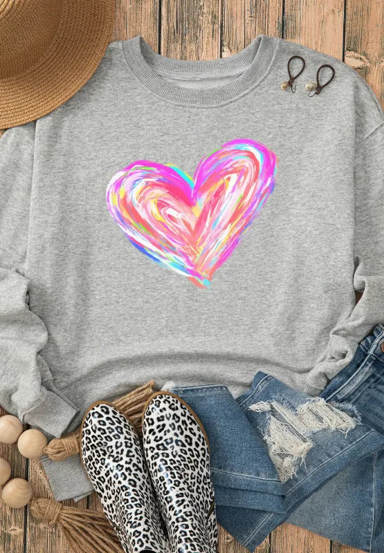 Cozy Heart Drop-Shoulder Sweatshirt – Valentine's Gift for Her
