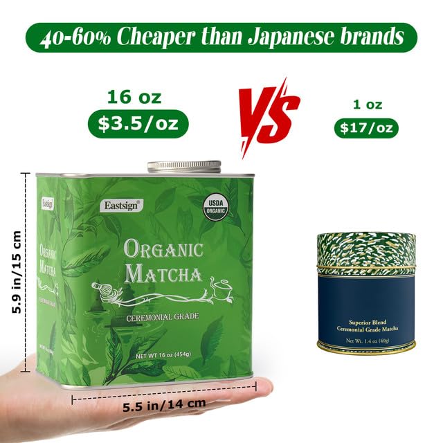 Eastsign Ceremonial Grade Matcha Powder – USDA Organic, 16 oz