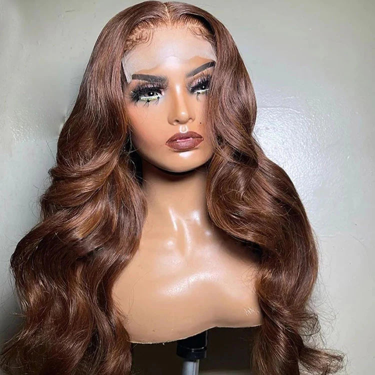 Chocolate Brown Body Wave Wig | 4x4 Swiss Lace Closure | 100% Human Hair | 150% Density