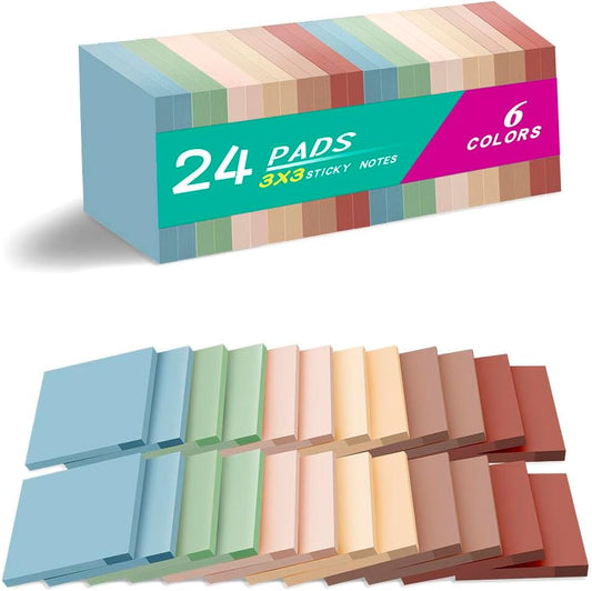 Vanpad Sticky Notes 3×3" – 24 Pads, 6 Vintage Colors | Super Sticky & Recyclable