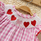 Baby Girl Valentine's Day Smocked Dress – Pink Plaid Heart Embroidery