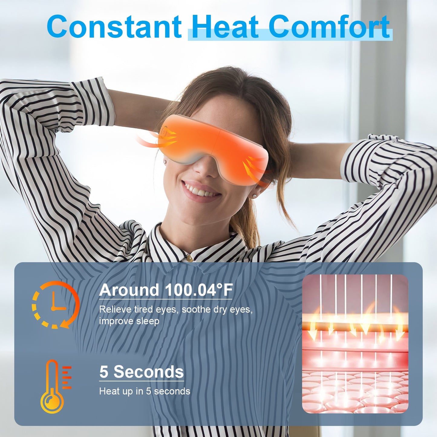 Rechargeable Eye Massager with Heat & Bluetooth Music – Eye Strain, Migraine & Fatigue Relief