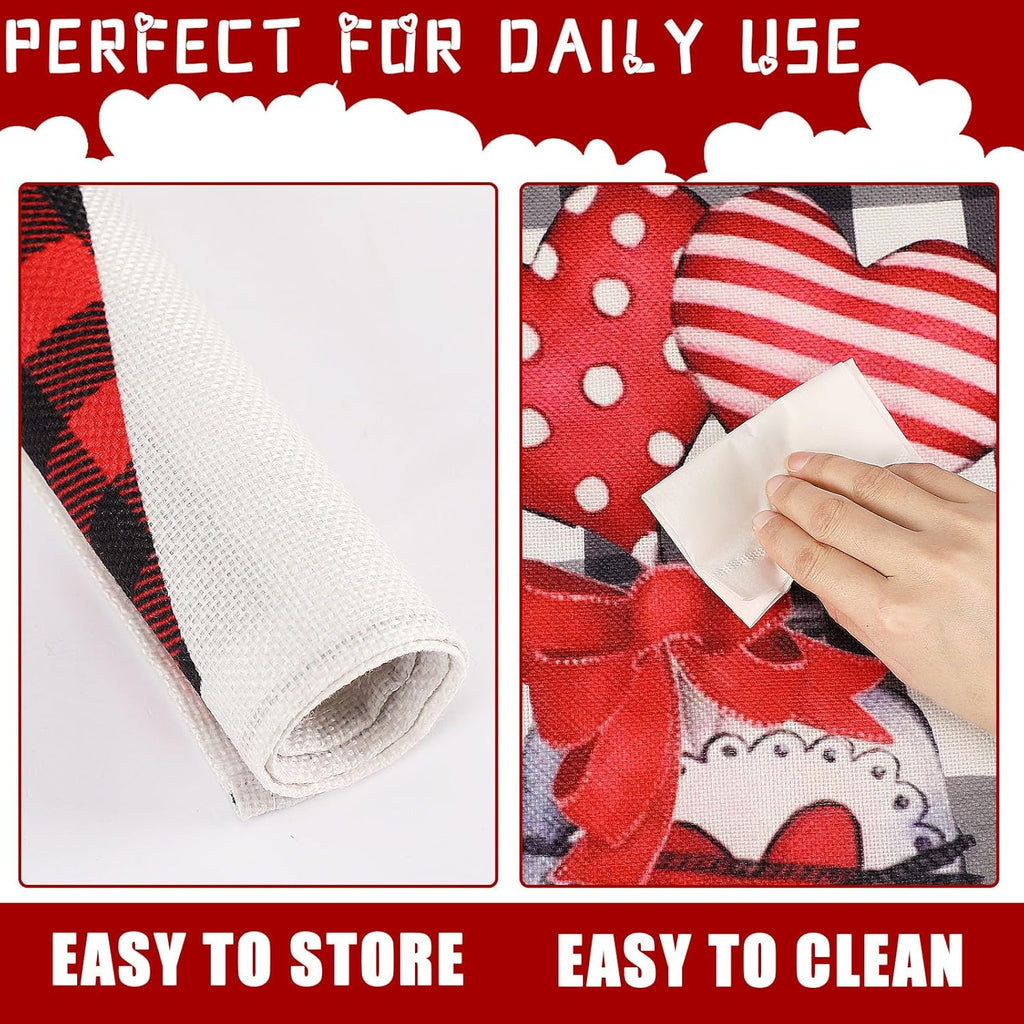 Valentine's Day Placemats Set of 4 - Gnome Heart Design Table Mats 17x12.5 Inch