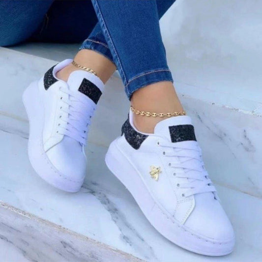 Women's Metallic Platform Sneakers | Lace-Up Low-Top Casual Shoes – 4 Colors
