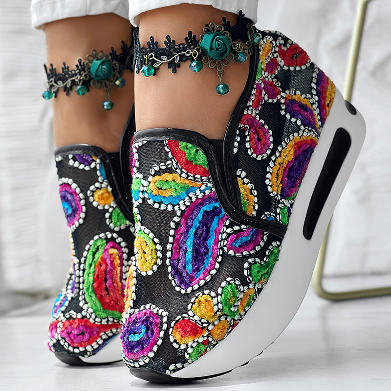Women's Paisley Print Slip-On Sneakers - Lightweight Casual Shoes