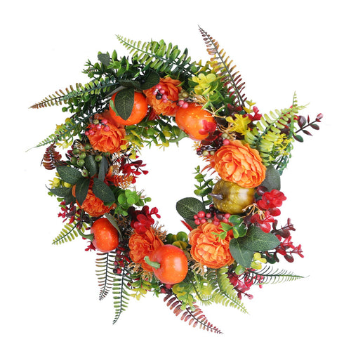 17.7" Fall Wreath for Front Door - Autumn Pumpkin & Berry Harvest Decoration