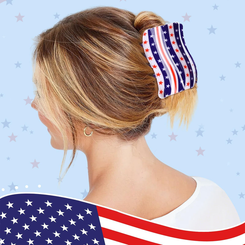 Patriotic Claw Clips Set of 3 – Bold Red White & Blue American Flag Hair Clips for 4th of July & Patriotic Events