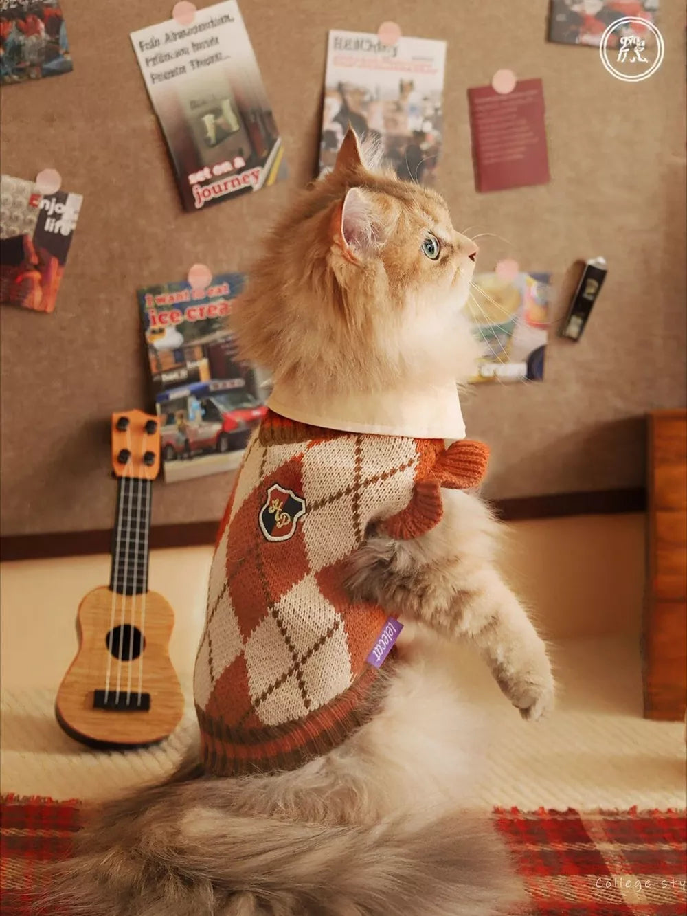 Argyle Pattern Pet Sweater – Ruffled Knit Dog & Cat Sweater, Sizes XS–XL