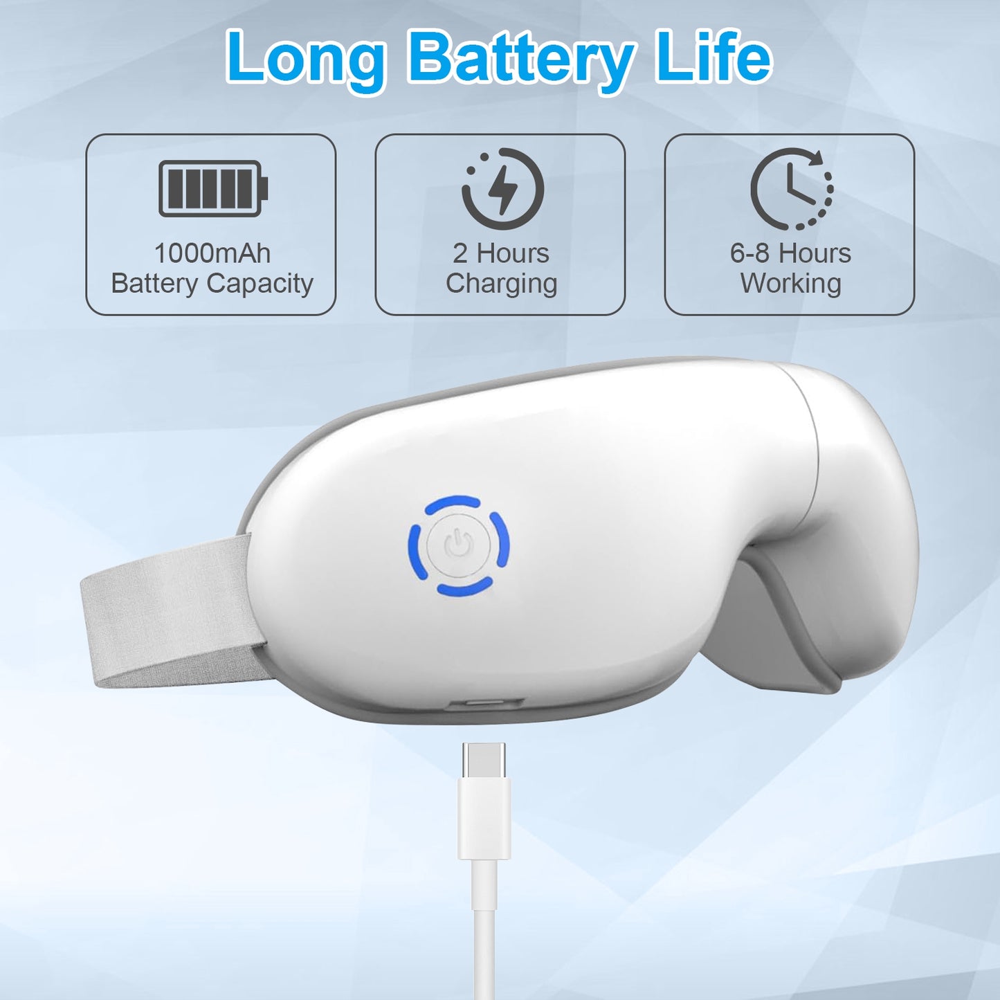 Rechargeable Eye Massager with Heat & Bluetooth Music – Eye Strain, Migraine & Fatigue Relief