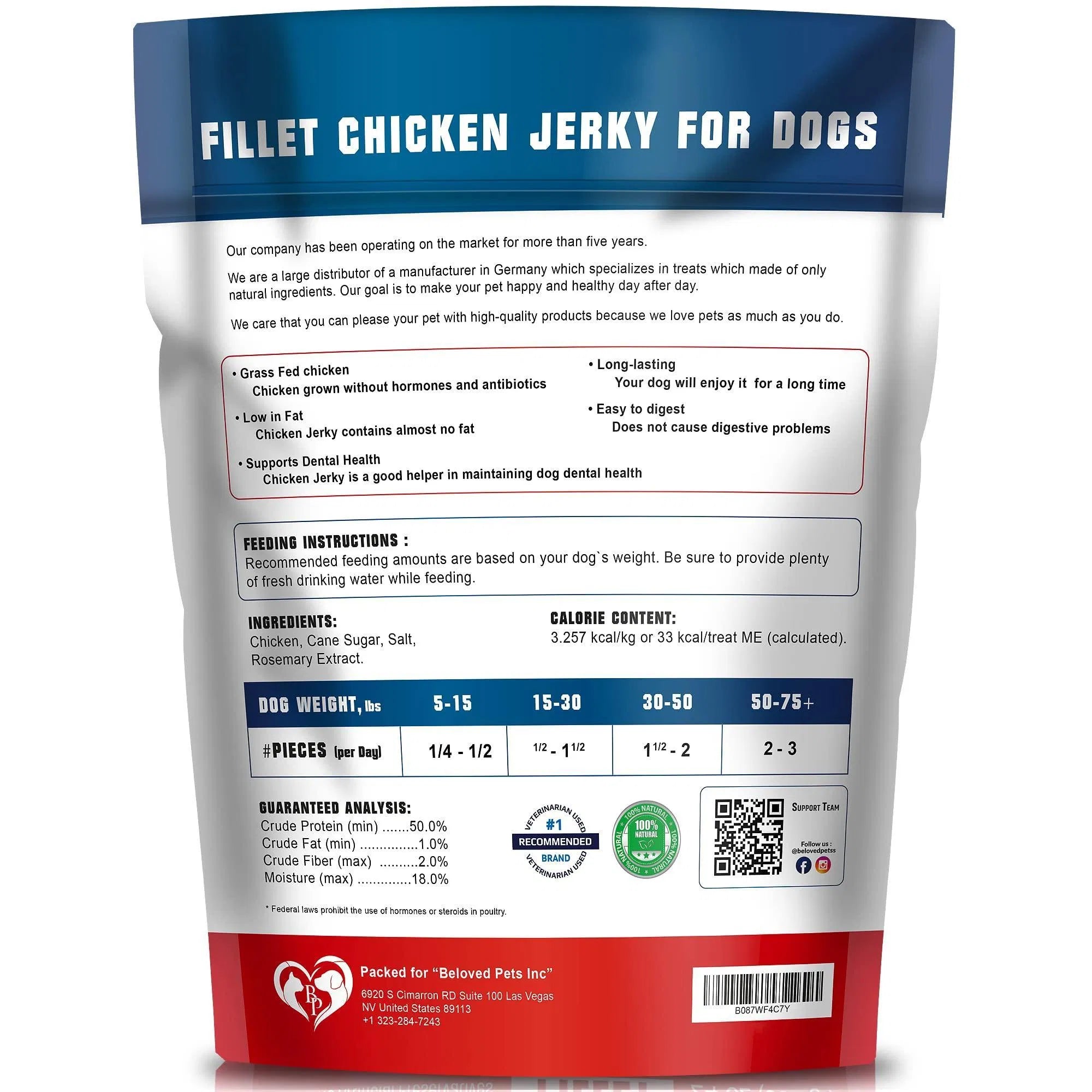Premium Chicken Jerky Dog Treats - 1.5 lb Grain-Free Training Chews for All Dogs