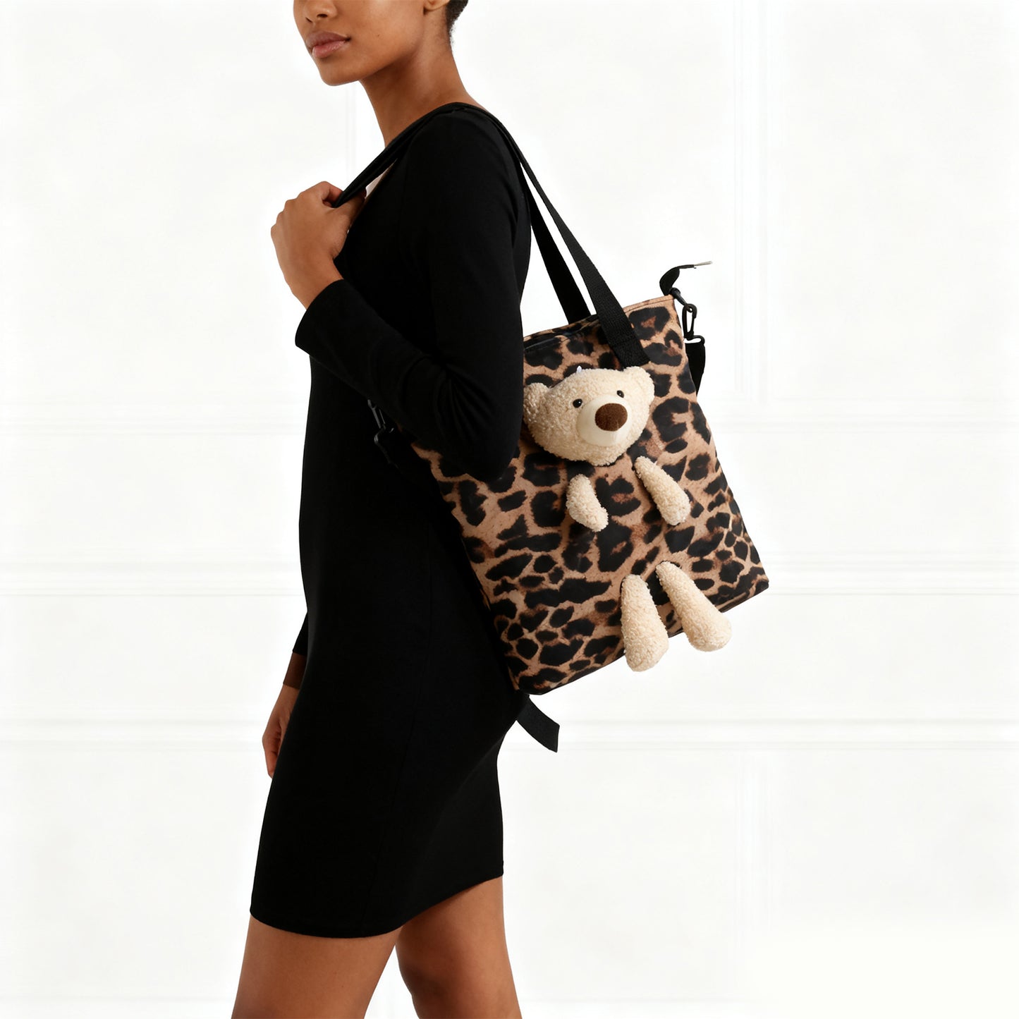 Bear Tote Bag - Large Canvas Shoulder Bag for Women | Cute Animal Print Handbag