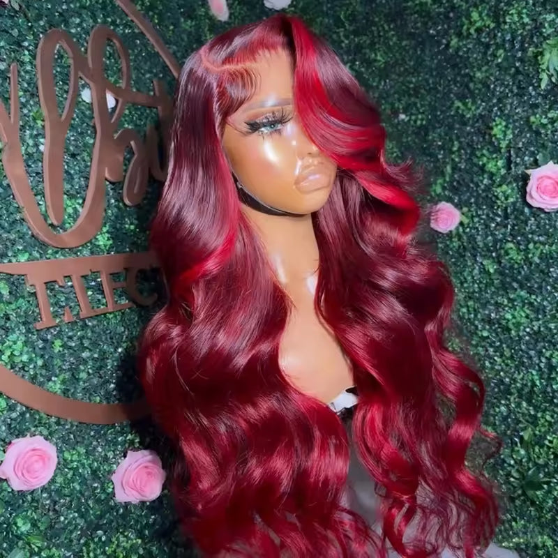 13x4 HD Lace Front Wig - Brazilian Body Wave Human Hair Wig in Wine Red
