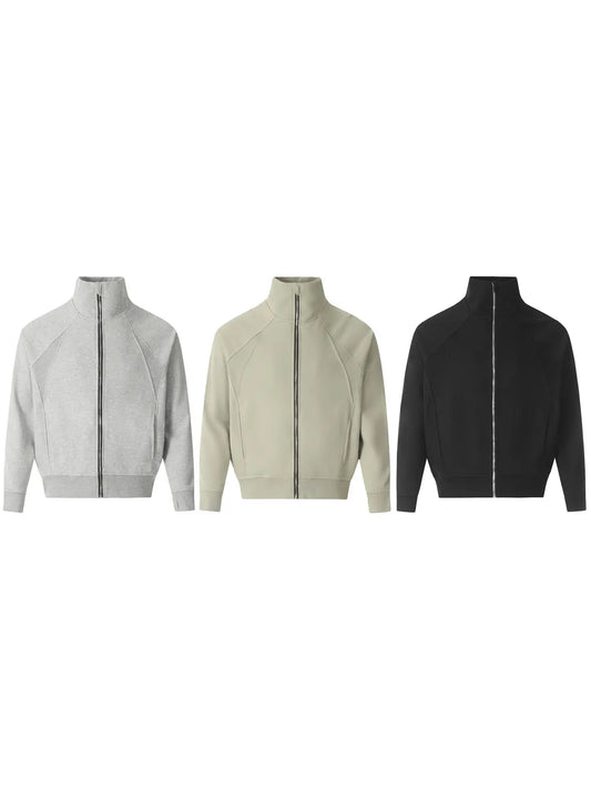 Men's Zip-Up Stand Collar Jacket – 85% Cotton Blend, Full Zip & Structured Collar