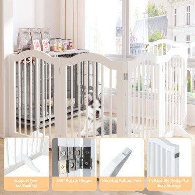 Freestanding Pet Gate for Dogs | 4-Panel Wooden Safety Fence | 27.6" Tall x 80" Wide