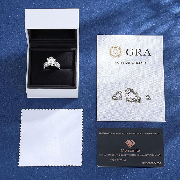 5ct Moissanite Engagement Ring - 11mm D Color VVS1 Sterling Silver