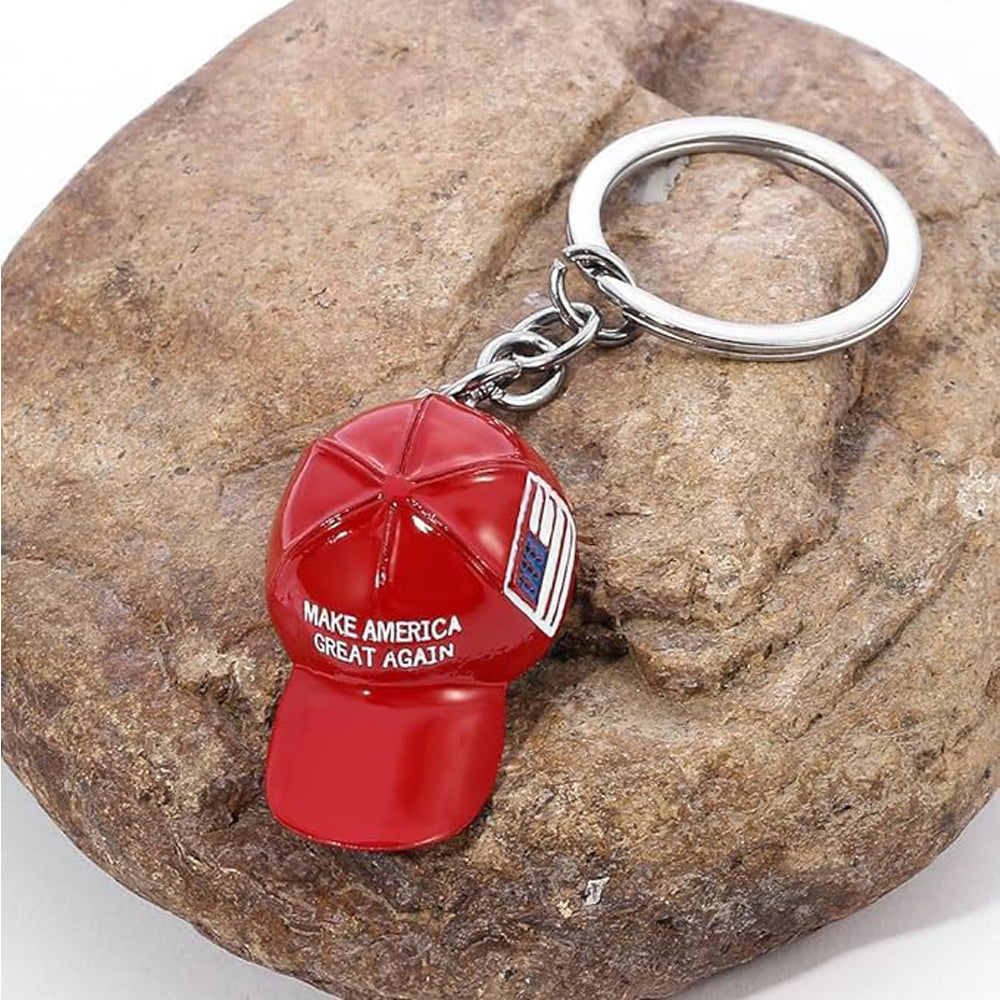 Trump Red Cap Keychain Set - 6 Pack MAGA Hat Key Ring Charms