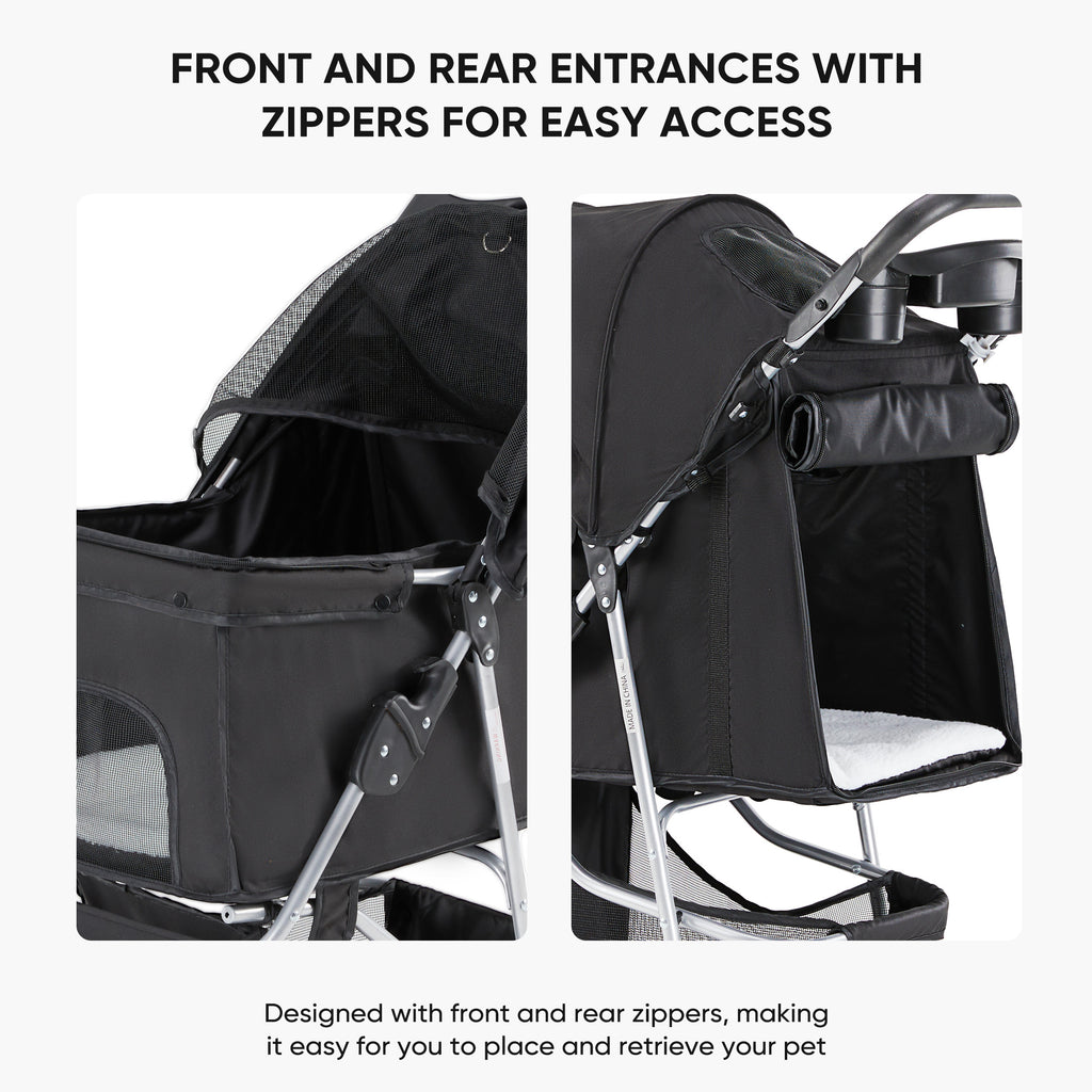 3-Wheel Pet Stroller for Dogs & Cats | Jogging Stroller with Storage