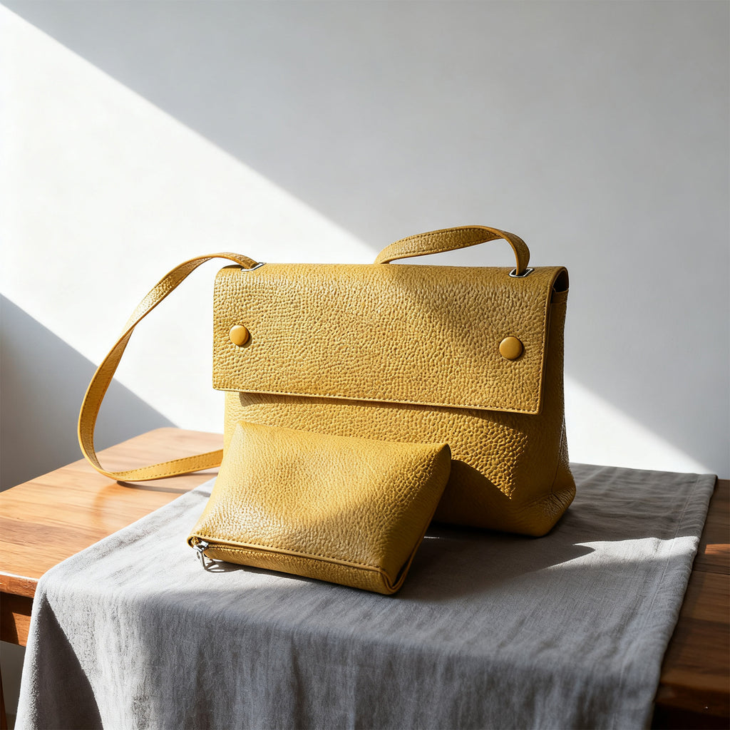 Structured Crossbody Handbag - Vegan Leather Shoulder Bag with Adjustable Strap
