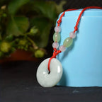 Natural Jadeite Peace Donut Pendant Necklace | Healing Crystal Stone & Adjustable Braided Cord