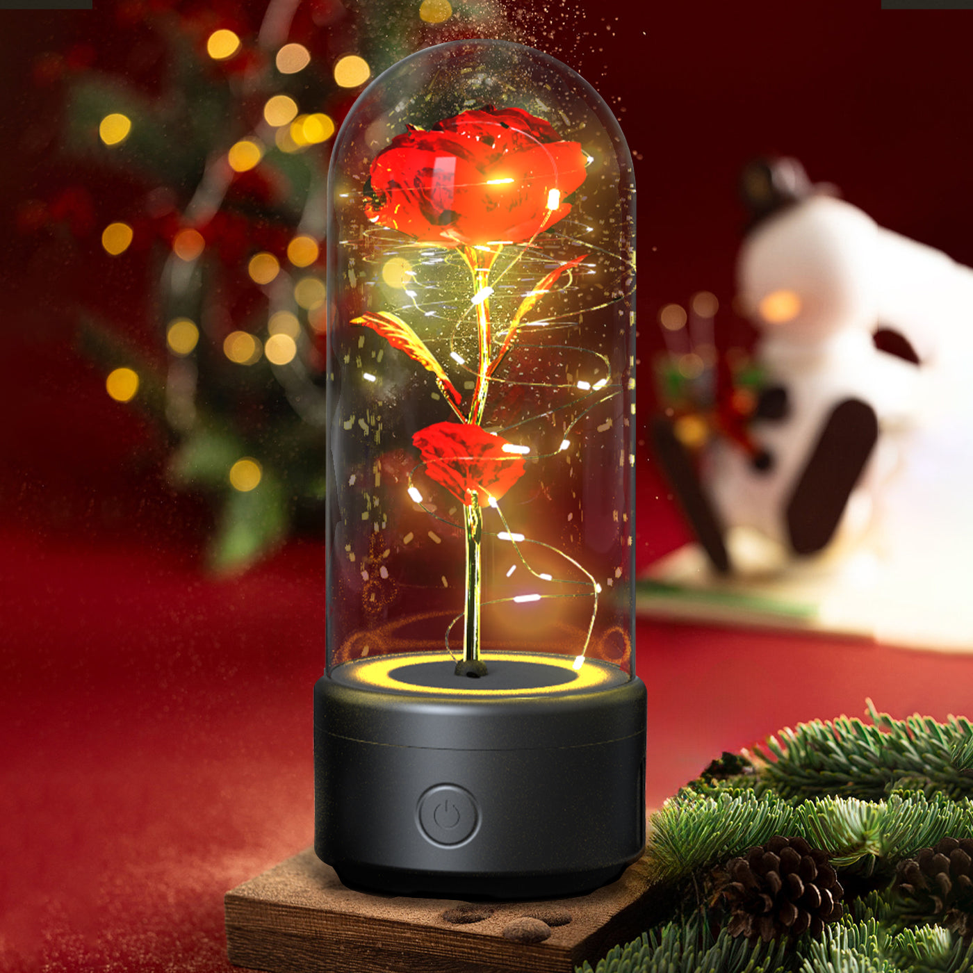 Enchanted Rose LED Light with Bluetooth Speaker - Romantic Glass Dome Night Light for Valentine's Day & Home Decor