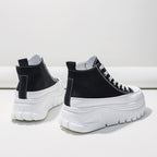 Women's High-Top Flatform Canvas Sneakers | Lace-Up T-Strap Shoes in Black
