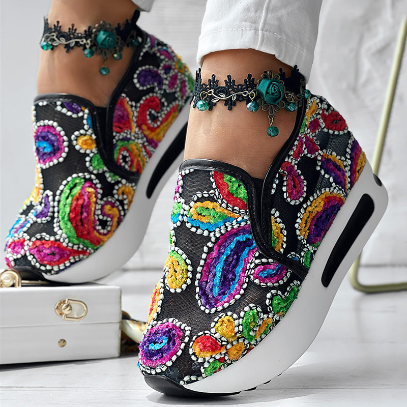 Women's Paisley Print Slip-On Sneakers - Lightweight Casual Shoes