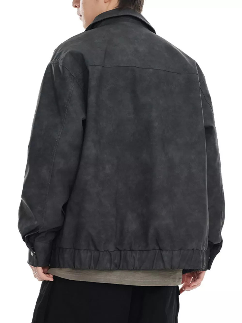 Men's Plus Size Washed Zip-Up Jacket – 100% Polyester, Vintage Finish & Pocketed