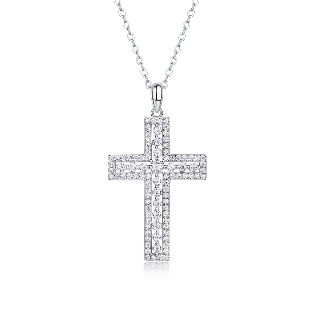 Moissanite Cross Pendant Necklace | S925 Sterling Silver Platinum Plated