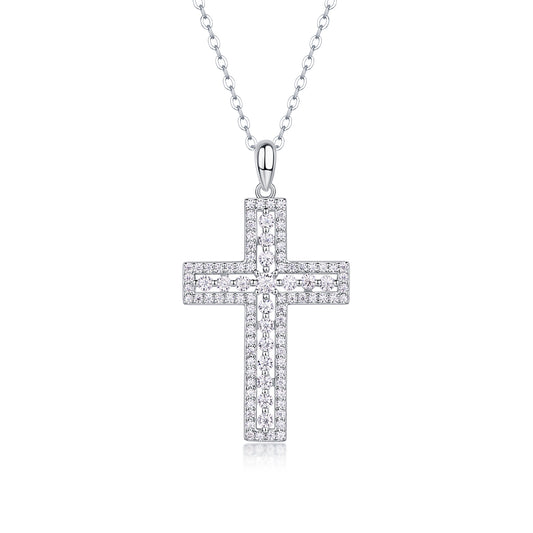 Moissanite Cross Pendant Necklace | S925 Sterling Silver Platinum Plated