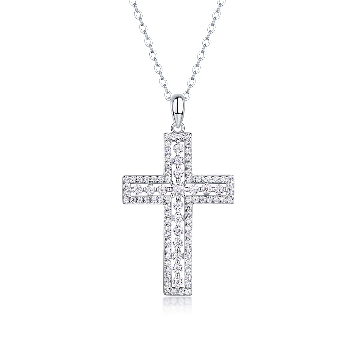 Moissanite Cross Pendant Necklace | S925 Sterling Silver Platinum Plated